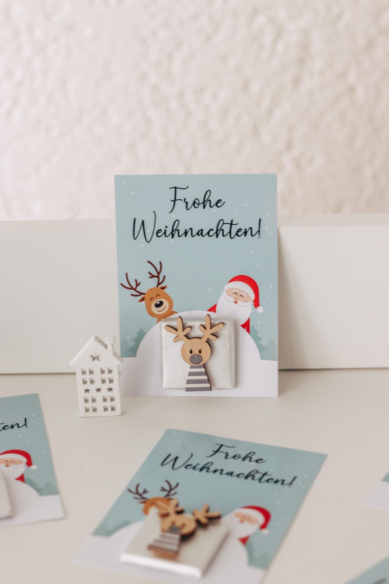 Weihnachtskarte Schokokarte mit 3D Rentier - Gastgeschenk Weihnachten - Mitarbeitergeschenk - Weihnachtsfeier - Tischdeko