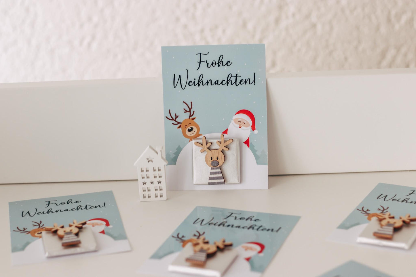 Weihnachtskarte Schokokarte mit 3D Rentier - Gastgeschenk Weihnachten - Mitarbeitergeschenk - Weihnachtsfeier - Tischdeko