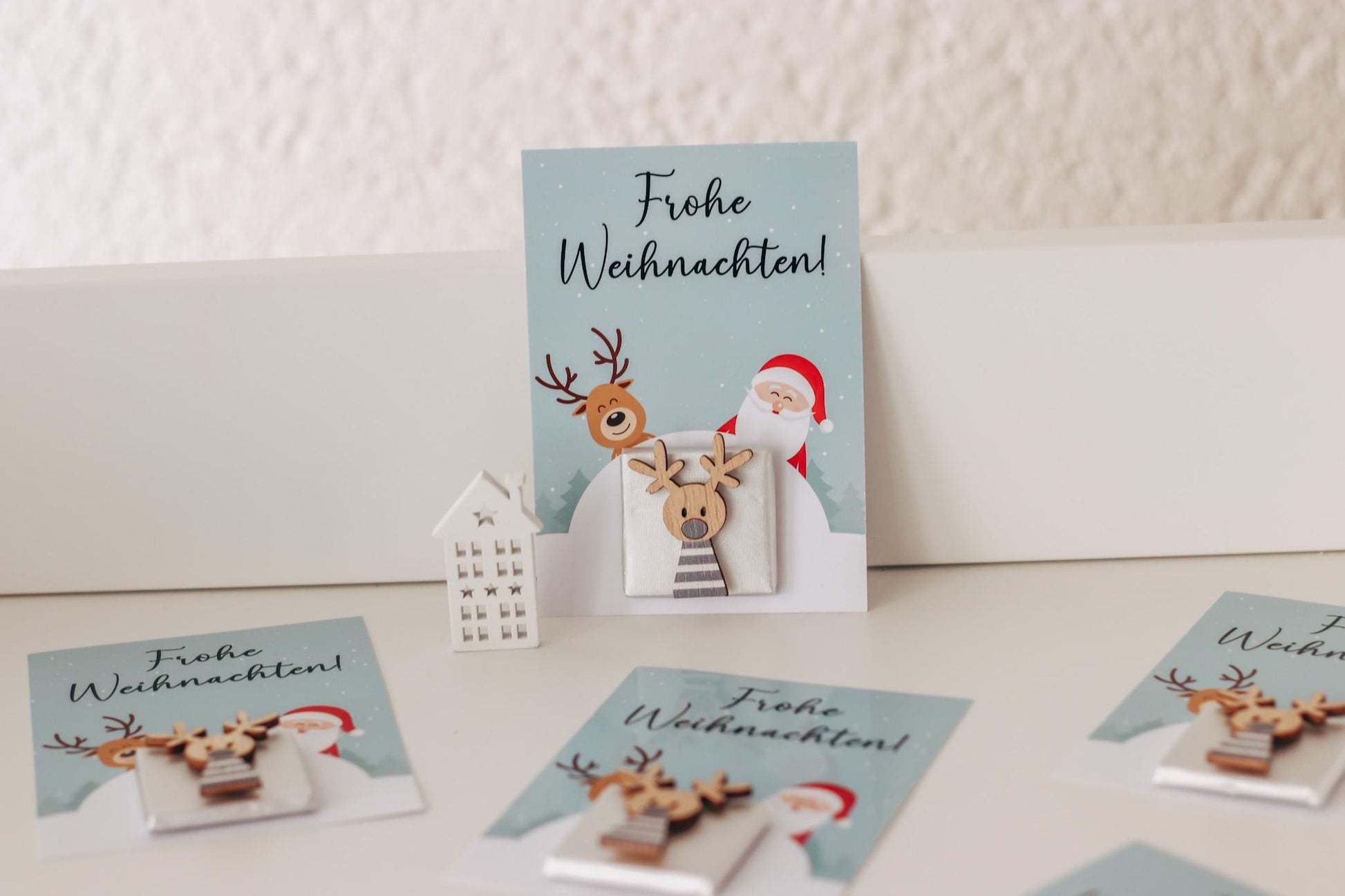 Weihnachtskarte Schokokarte mit 3D Rentier - Gastgeschenk Weihnachten - Mitarbeitergeschenk - Weihnachtsfeier - Tischdeko