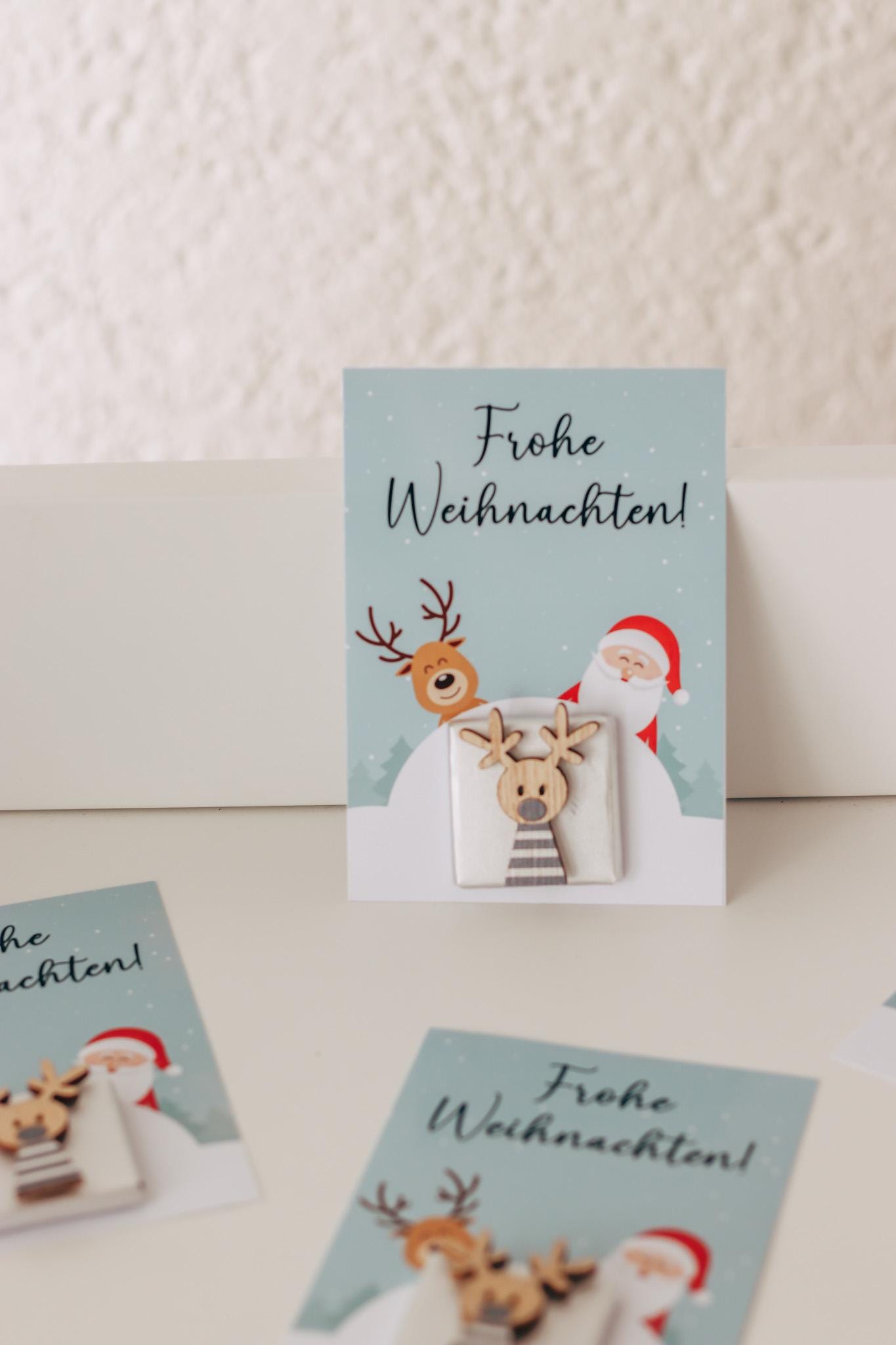 Weihnachtskarte Schokokarte mit 3D Rentier - Gastgeschenk Weihnachten - Mitarbeitergeschenk - Weihnachtsfeier - Tischdeko