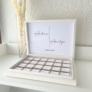 Schokobox personalisiert mit Namen & Datum - mit dekorativen Perlen - weiß minimalistisch Hochzeit Verlobung Sözümüz Söz