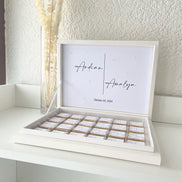 Schokobox personalisiert mit Namen & Datum - mit dekorativen Perlen - weiß minimalistisch Hochzeit Verlobung Sözümüz Söz