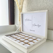 Schokobox personalisiert mit Namen & Datum - mit dekorativen Perlen - weiß minimalistisch Hochzeit Verlobung Sözümüz Söz