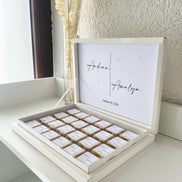 Schokobox personalisiert mit Namen & Datum - mit dekorativen Perlen - weiß minimalistisch Hochzeit Verlobung Sözümüz Söz