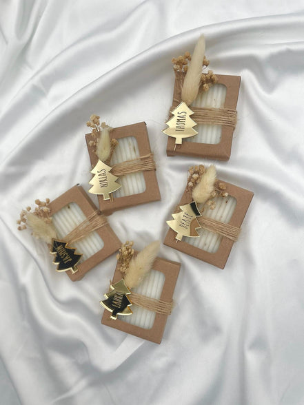 Gastgeschenk Weihnachten - Weihnachtsseife - Gravierter Acryl Baum in Gold - Migebsel, Gedeckter Tisch, Tischdeko, Mitarbeiter Geschenk