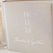Gästebuch aus Leinen Hochzeit Fotoalbum beige weiß minimalistisch - Mit Datum & Namen - Hochzeitsgeschenk