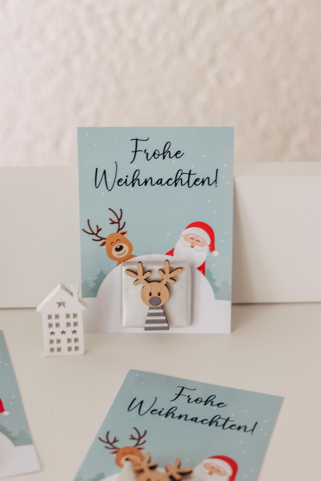 Weihnachtskarte Schokokarte mit 3D Rentier - Gastgeschenk Weihnachten - Mitarbeitergeschenk - Weihnachtsfeier - Tischdeko