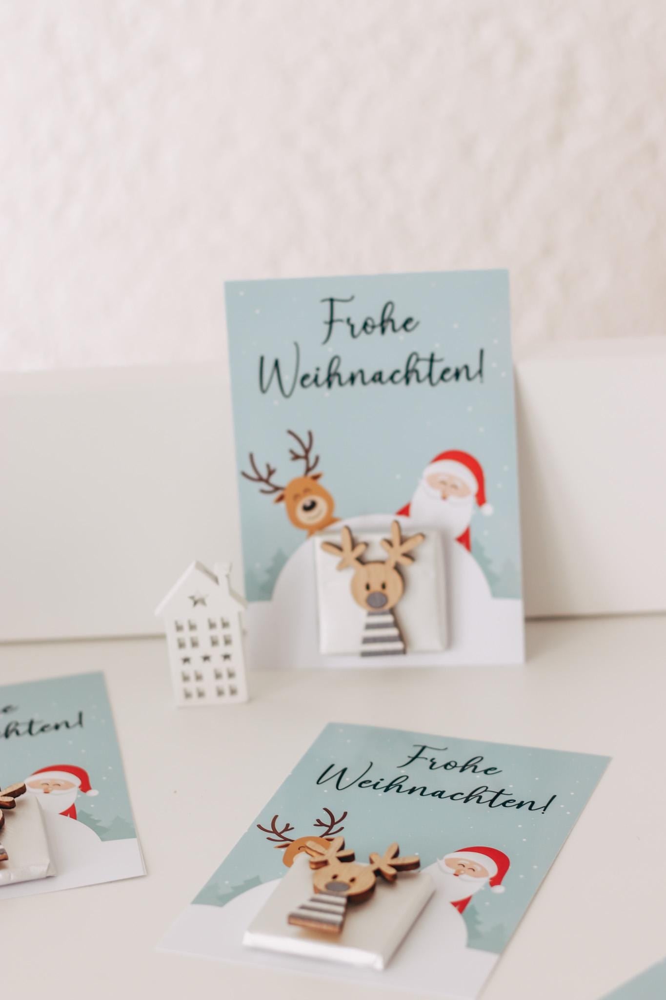 Weihnachtskarte Schokokarte mit 3D Rentier - Gastgeschenk Weihnachten - Mitarbeitergeschenk - Weihnachtsfeier - Tischdeko