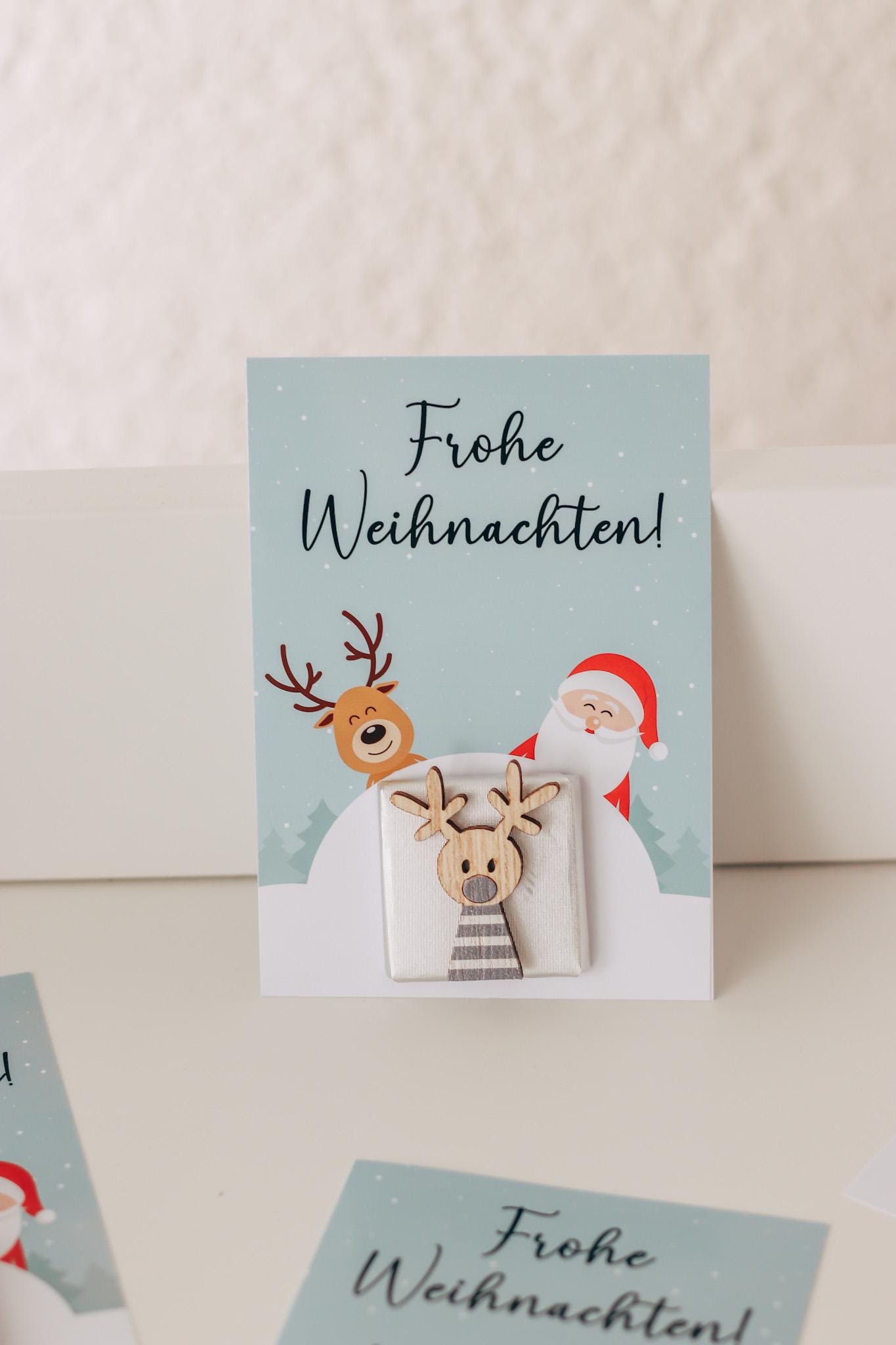 Weihnachtskarte Schokokarte mit 3D Rentier - Gastgeschenk Weihnachten - Mitarbeitergeschenk - Weihnachtsfeier - Tischdeko