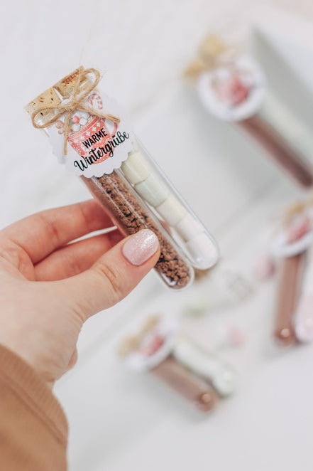 Gastgeschenk Weihnachten - Warme Wintergrüße Kakao & Marshmallows - Mitarbeiter Geschenk, Wichtelgeschenk, Geschenk unter Kollegen