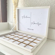 Schokobox personalisiert mit Namen & Datum - mit dekorativen Perlen - weiß minimalistisch Hochzeit Verlobung Sözümüz Söz