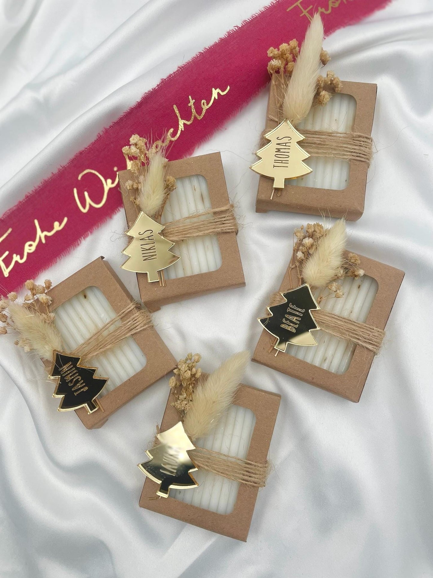 Gastgeschenk Weihnachten - Weihnachtsseife - Gravierter Acryl Baum in Gold - Migebsel, Gedeckter Tisch, Tischdeko, Mitarbeiter Geschenk