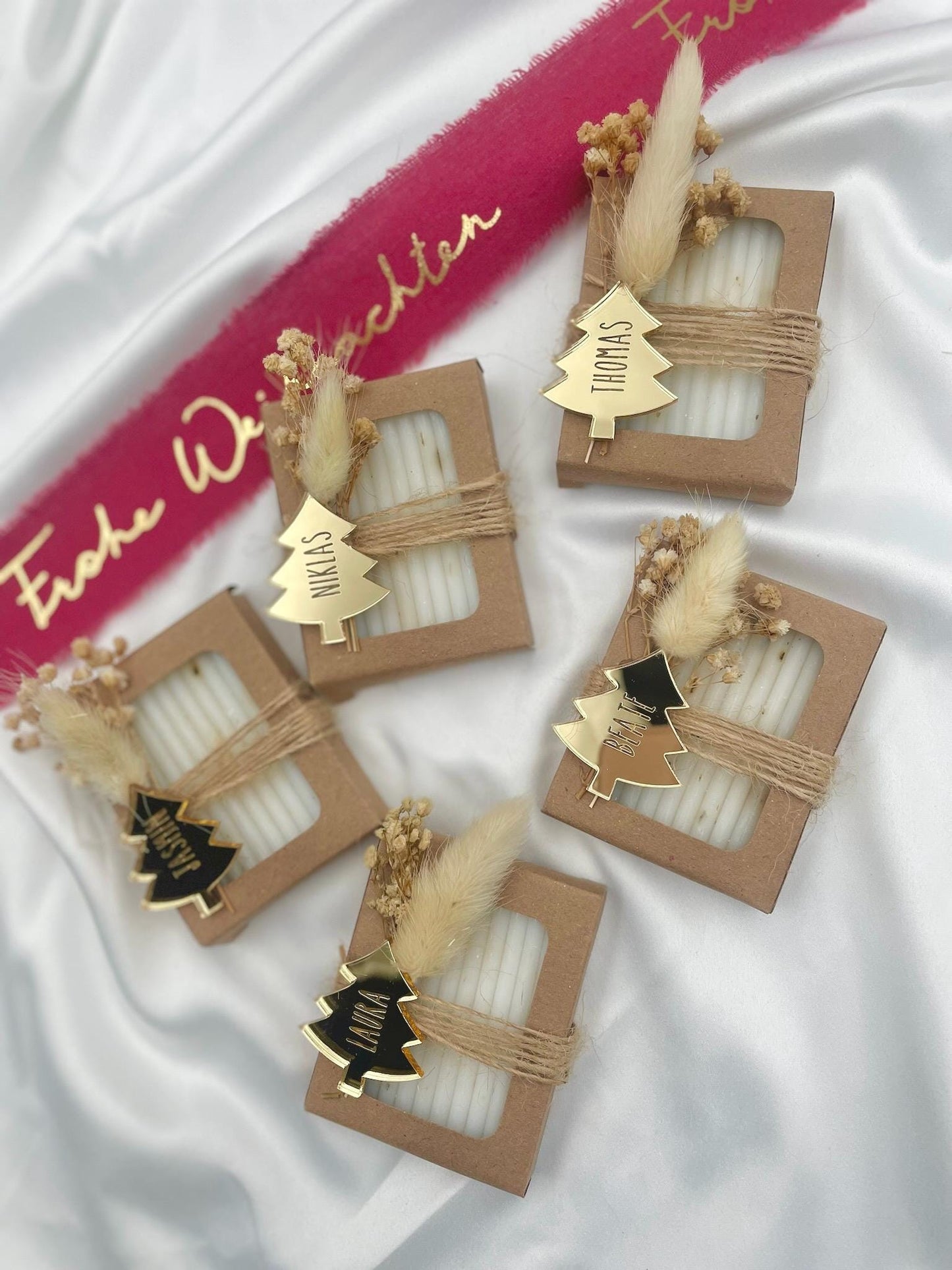 Gastgeschenk Weihnachten - Weihnachtsseife - Gravierter Acryl Baum in Gold - Migebsel, Gedeckter Tisch, Tischdeko, Mitarbeiter Geschenk