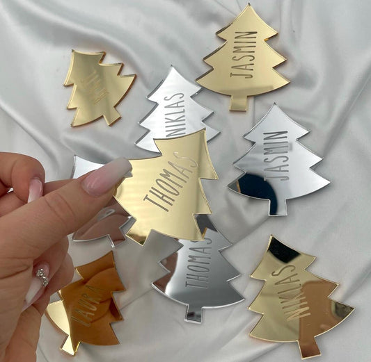 Weihnachten Platzkarte (auch mit Loch möglich) für den gedeckten Tisch oder auch als Deko für vorhandene Geschenke, 6,5 cm Gold oder silber