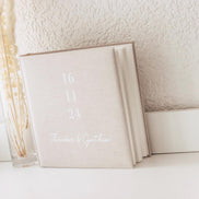 Gästebuch aus Leinen Hochzeit Fotoalbum beige weiß minimalistisch - Mit Datum & Namen - Hochzeitsgeschenk