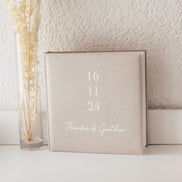 Gästebuch aus Leinen Hochzeit Fotoalbum beige weiß minimalistisch - Mit Datum & Namen - Hochzeitsgeschenk