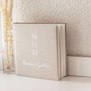 Gästebuch aus Leinen Hochzeit Fotoalbum beige weiß minimalistisch - Mit Datum & Namen - Hochzeitsgeschenk