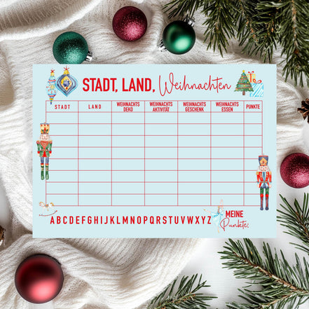 Stadt Land Weihnachten Spielblock - Weihnachtsgame - Weihnachtsgeschenk für Kinder - 50 Blatt - 120g Papier