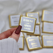 Gastgeschenk (10 Stück) Hochzeit Schokolade Gold oder Silberveredelung - Wedding favor mit Namen und Datum - Minimalistisch - luxuriös