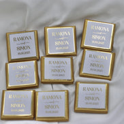 Gastgeschenk (10 Stück) Hochzeit Schokolade Gold oder Silberveredelung - Wedding favor mit Namen und Datum - Minimalistisch - luxuriös