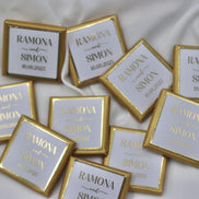 Gastgeschenk (10 Stück) Hochzeit Schokolade Gold oder Silberveredelung - Wedding favor mit Namen und Datum - Minimalistisch - luxuriös