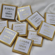 Gastgeschenk (10 Stück) Hochzeit Schokolade Gold oder Silberveredelung - Wedding favor mit Namen und Datum - Minimalistisch - luxuriös