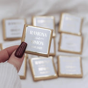 Gastgeschenk (10 Stück) Hochzeit Schokolade Gold oder Silberveredelung - Wedding favor mit Namen und Datum - Minimalistisch - luxuriös