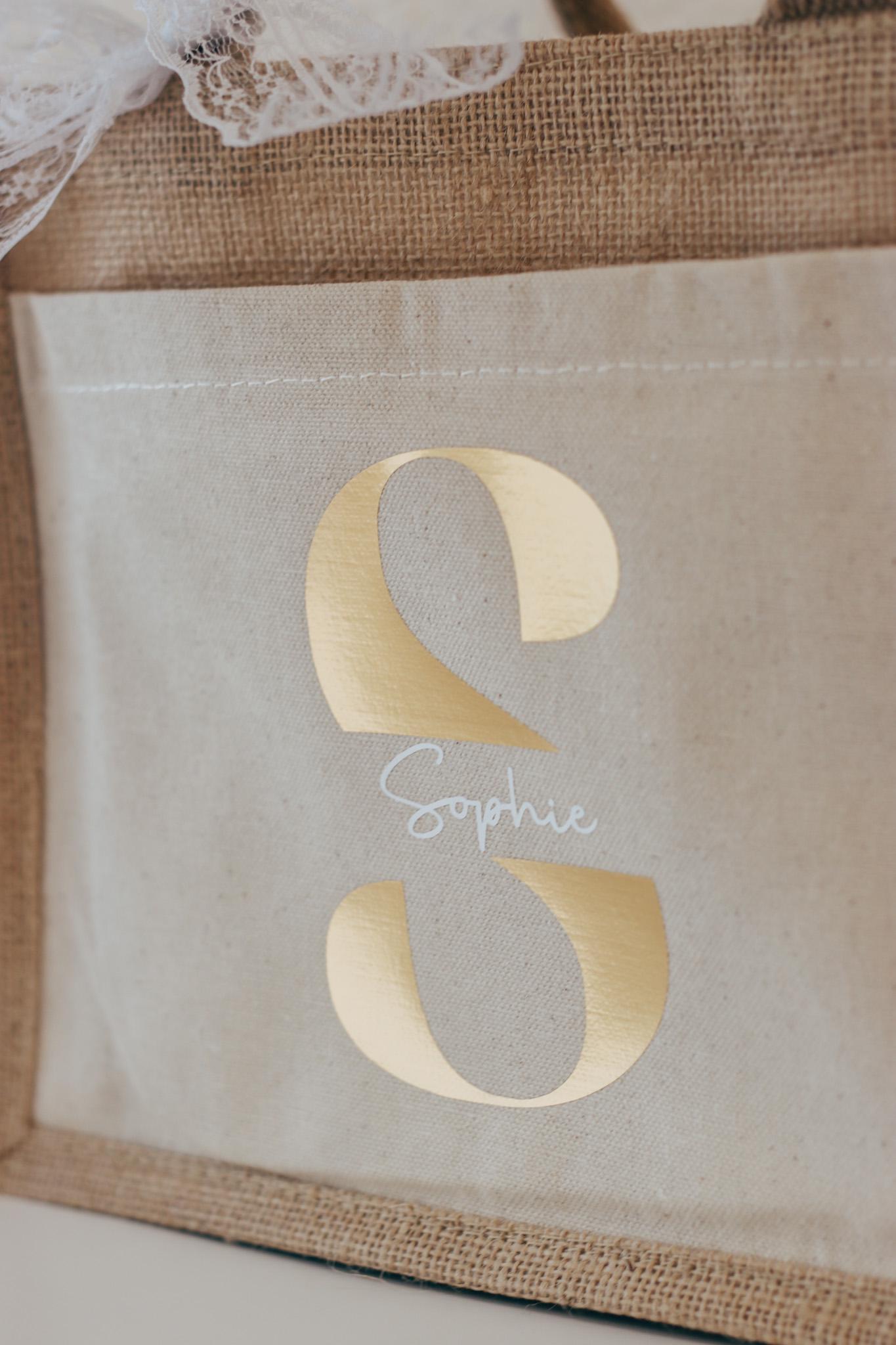 Personalisierte Jutetasche mit Namen + Initial, Trauzeugin Brautjungfer fragen - personalisiertes Geschenk - kleine Jutetasche - JGA