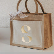 Personalisierte Jutetasche mit Namen + Initial, Trauzeugin Brautjungfer fragen - personalisiertes Geschenk - kleine Jutetasche - JGA