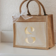 Personalisierte Jutetasche mit Namen + Initial, Trauzeugin Brautjungfer fragen - personalisiertes Geschenk - kleine Jutetasche - JGA