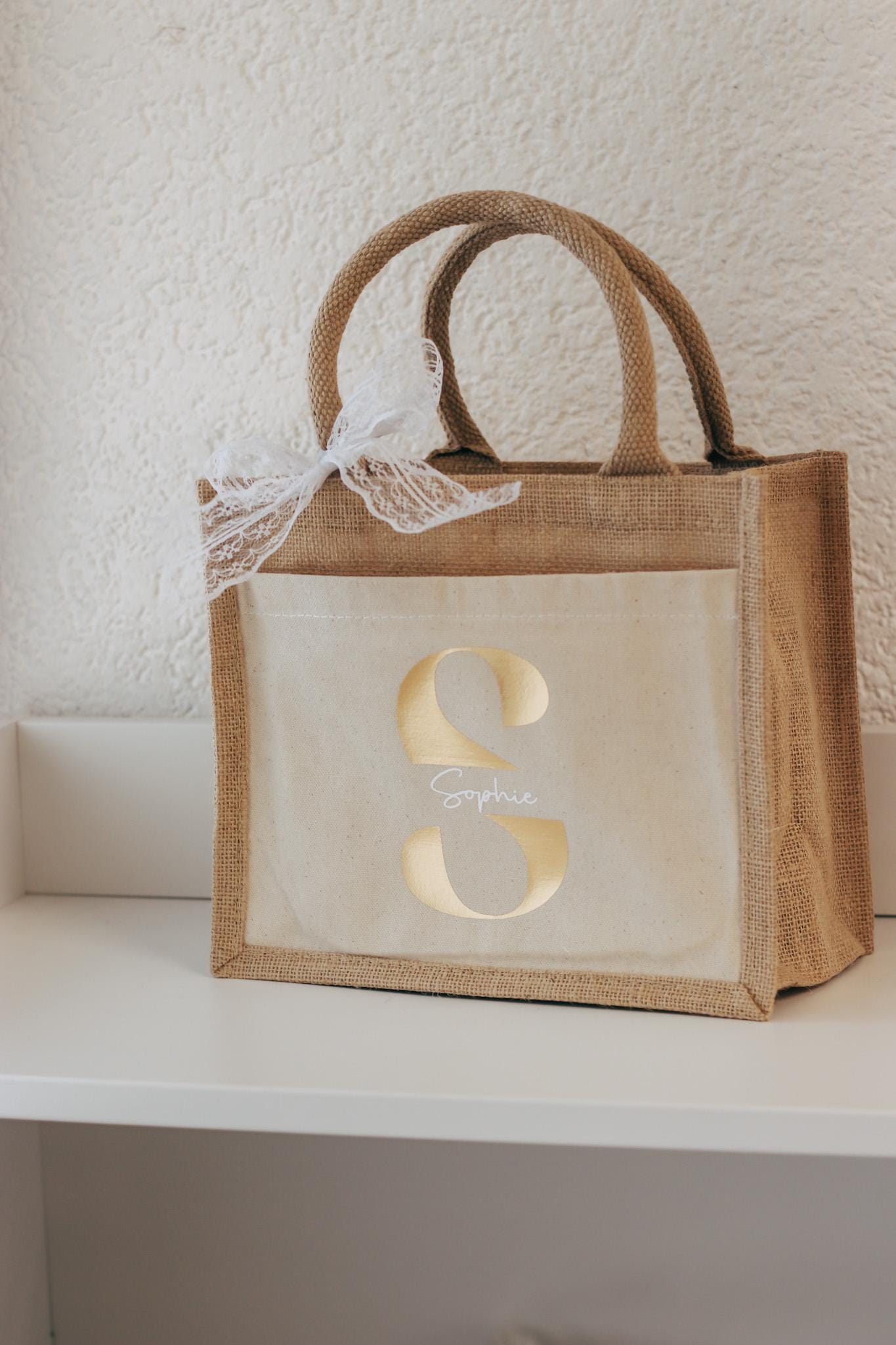 Personalisierte Jutetasche mit Namen + Initial, Trauzeugin Brautjungfer fragen - personalisiertes Geschenk - kleine Jutetasche - JGA