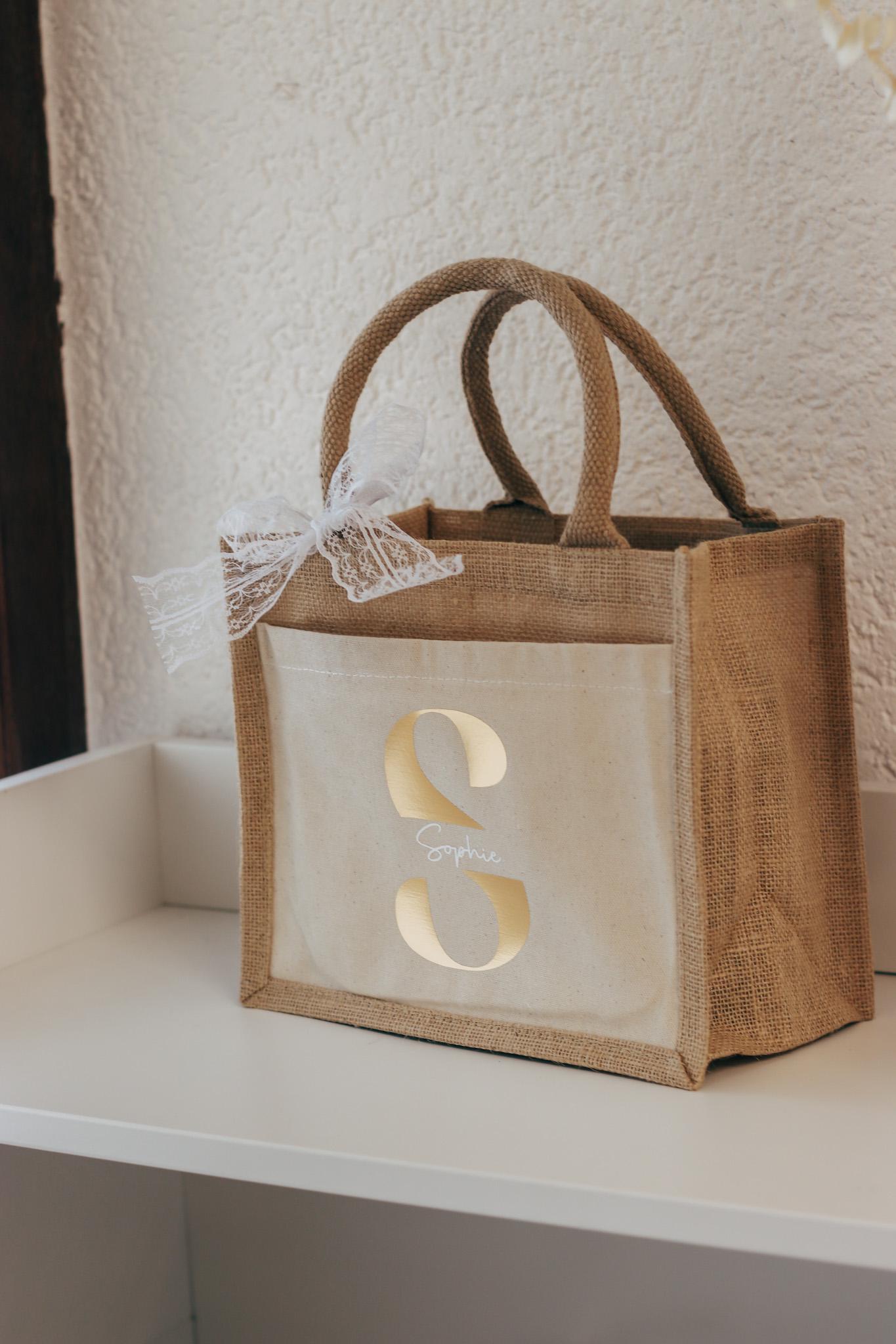 Personalisierte Jutetasche mit Namen + Initial, Trauzeugin Brautjungfer fragen - personalisiertes Geschenk - kleine Jutetasche - JGA