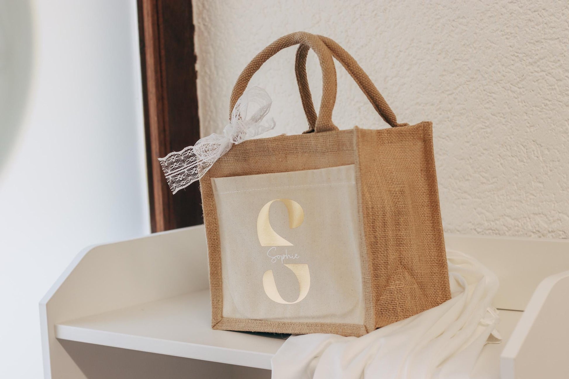 Personalisierte Jutetasche mit Namen + Initial, Trauzeugin Brautjungfer fragen - personalisiertes Geschenk - kleine Jutetasche - JGA