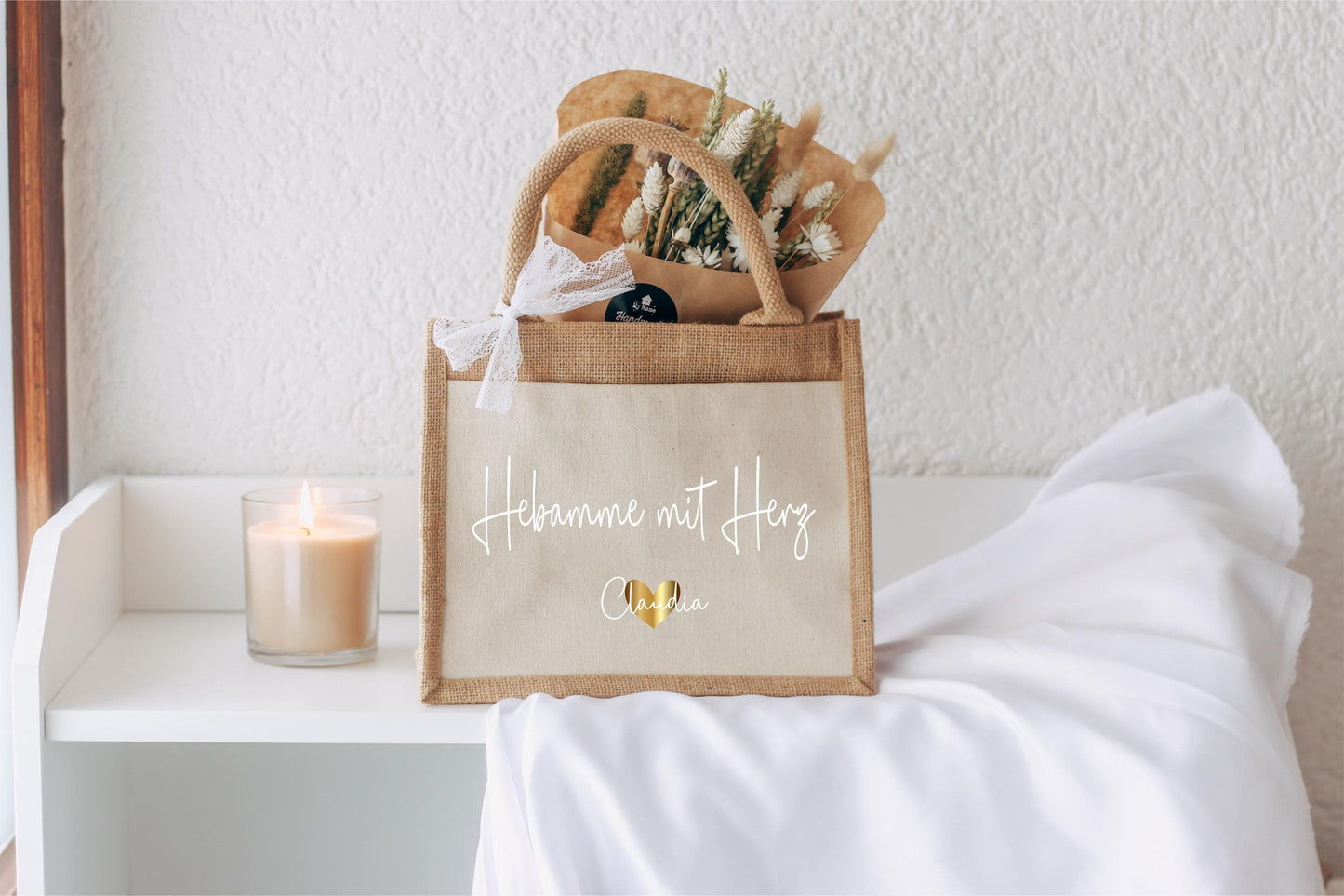 Hebamme mit Herz Tasche - personalisiert mit Namen - Hebamme Geschenk - Ein kleines Dankeschön