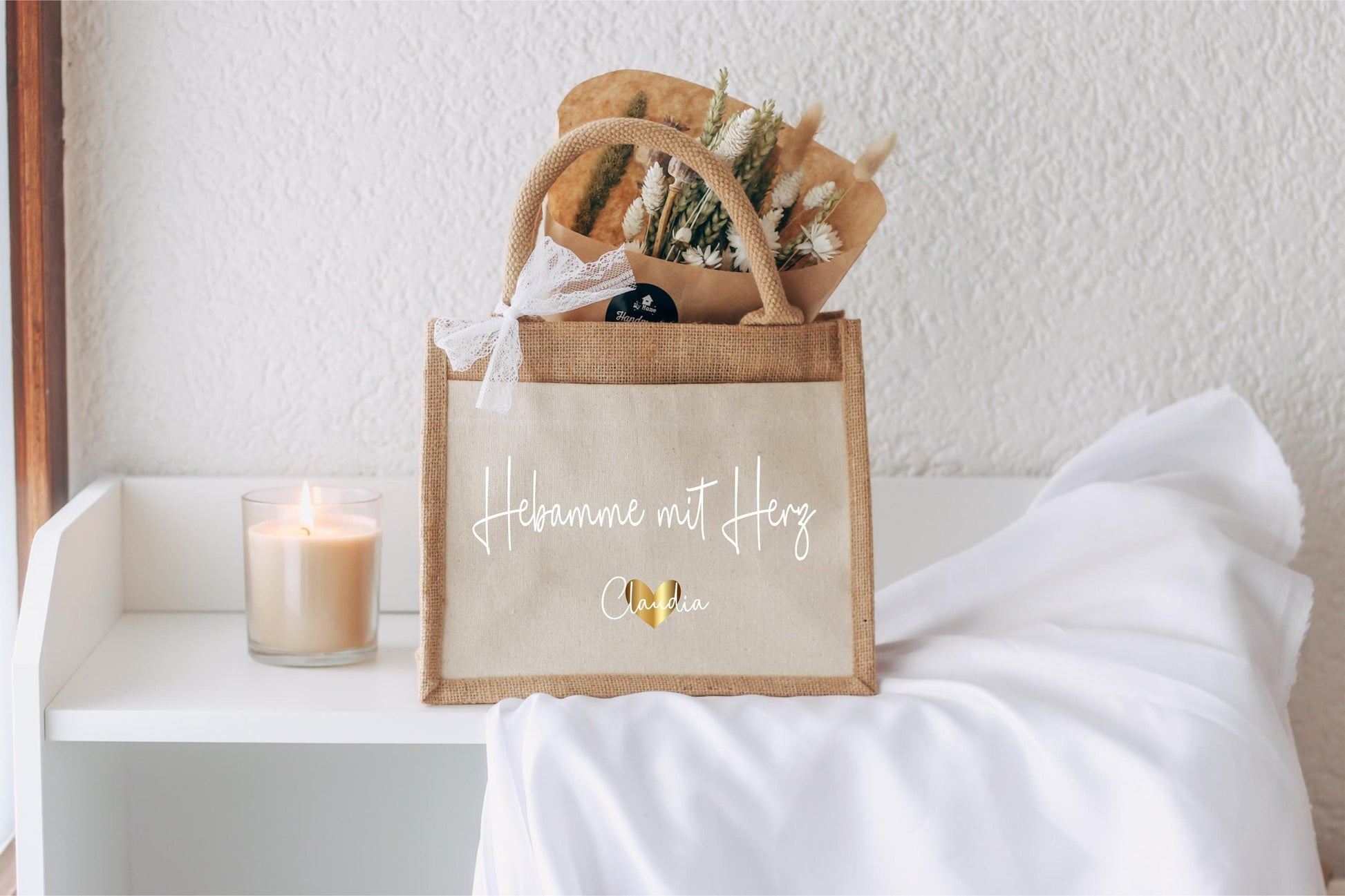 Hebamme mit Herz Tasche - personalisiert mit Namen - Hebamme Geschenk - Ein kleines Dankeschön