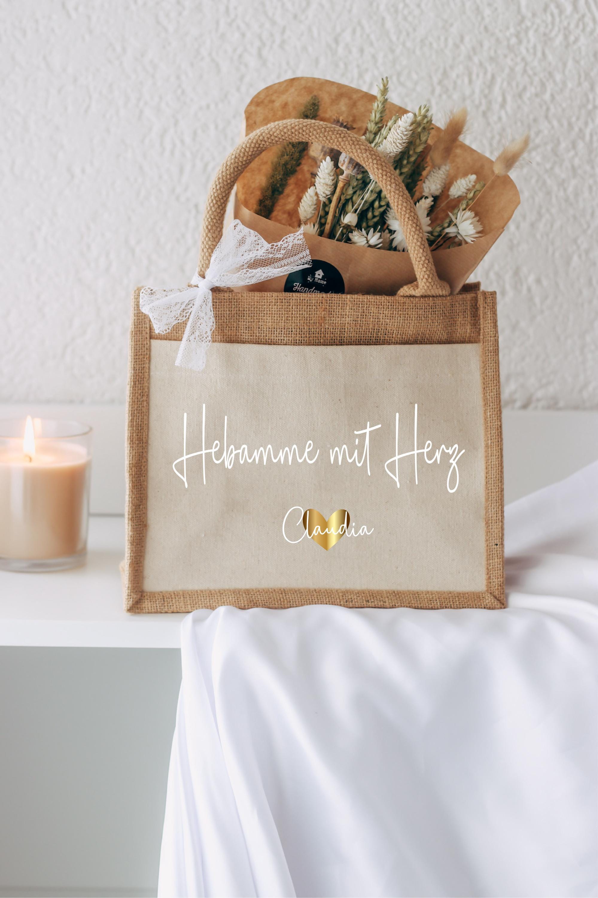 Hebamme mit Herz Tasche - personalisiert mit Namen - Hebamme Geschenk - Ein kleines Dankeschön