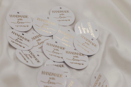 Etiketten für Small Business - handmade with love - verpackungsmaterial - mit liebe verpacken - personalisiert mit firmenname - gold schwarz