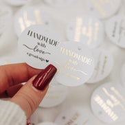 Etiketten für Small Business - handmade with love - verpackungsmaterial - mit liebe verpacken - personalisiert mit firmenname - gold schwarz