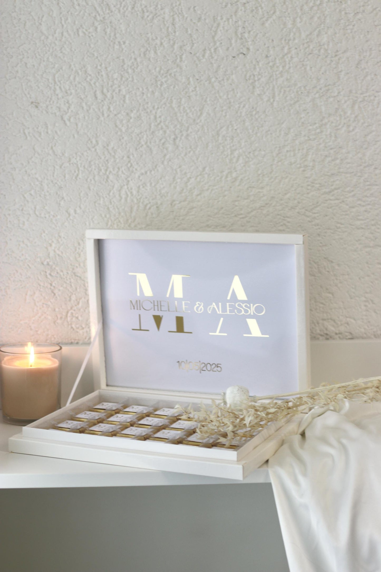 Gastgeschenk Hochzeit Verlobung Schokobox mit Gold/Silber Veredelung - Sözümüz Söz, Nikah, Geburtstag personalisiert mit Namen