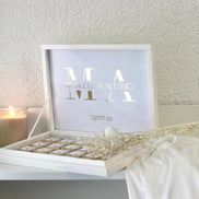 Gastgeschenk Hochzeit Verlobung Schokobox mit Gold/Silber Veredelung - Sözümüz Söz, Nikah, Geburtstag personalisiert mit Namen