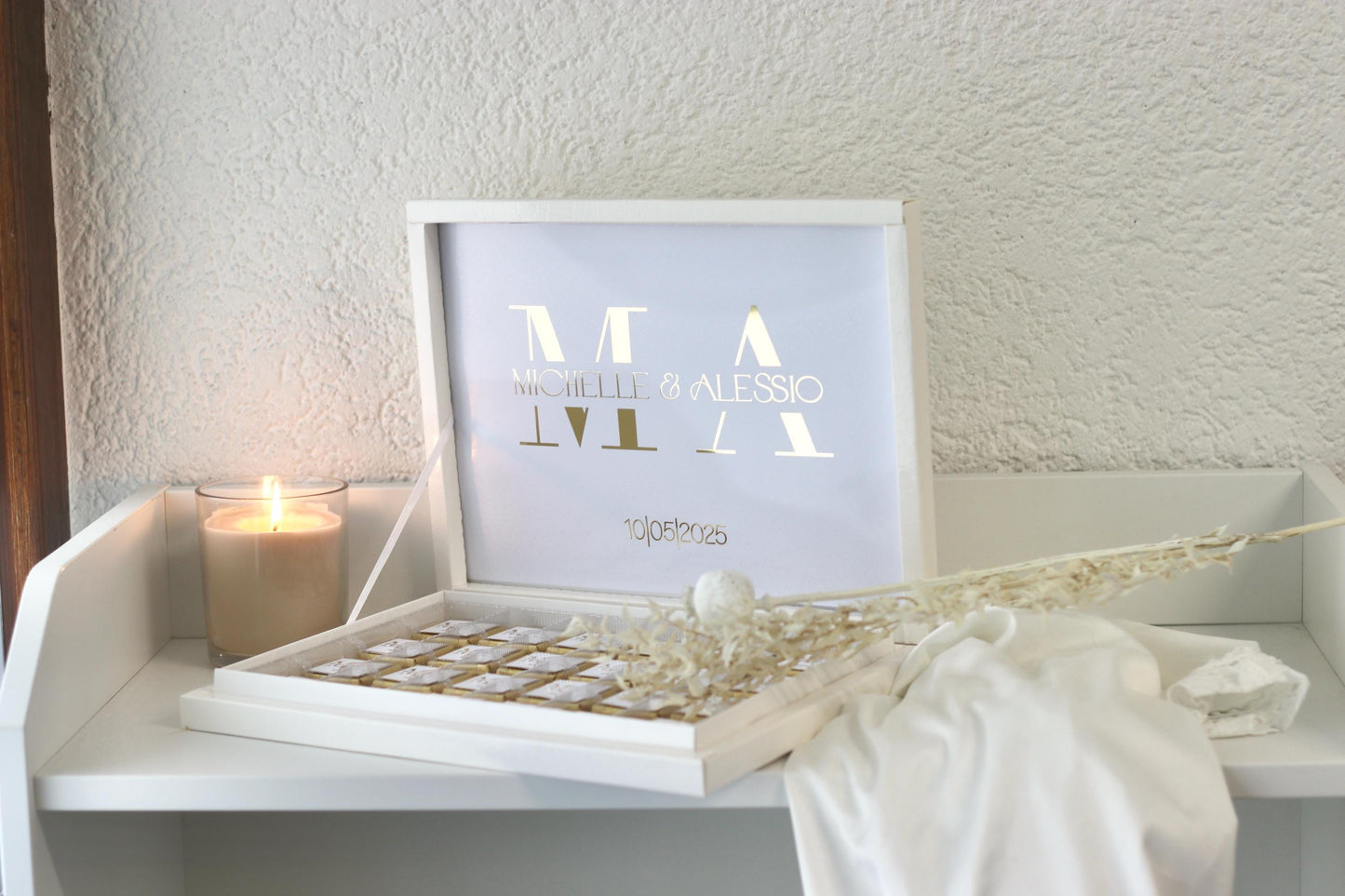 Gastgeschenk Hochzeit Verlobung Schokobox mit Gold/Silber Veredelung - Sözümüz Söz, Nikah, Geburtstag personalisiert mit Namen