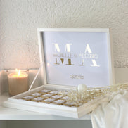 Gastgeschenk Hochzeit Verlobung Schokobox mit Gold/Silber Veredelung - Sözümüz Söz, Nikah, Geburtstag personalisiert mit Namen