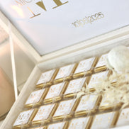 Gastgeschenk Hochzeit Verlobung Schokobox mit Gold/Silber Veredelung - Sözümüz Söz, Nikah, Geburtstag personalisiert mit Namen