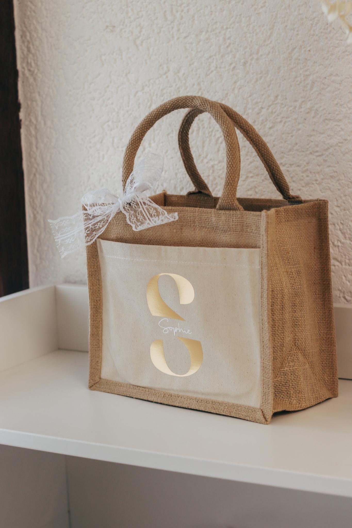 Personalisierte Jutetasche mit Namen + Initial, Trauzeugin Brautjungfer fragen - personalisiertes Geschenk - kleine Jutetasche - JGA