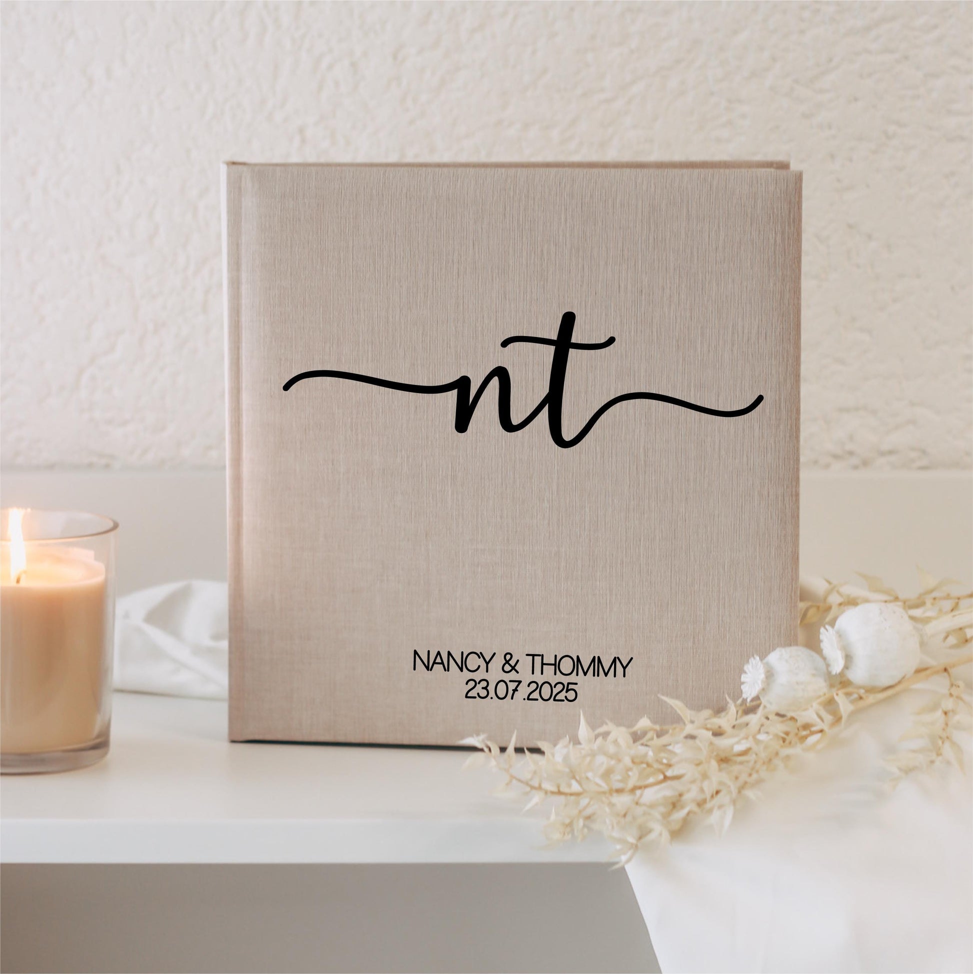 Gästebuch Hochzeit, minimalistisch, personalisiert mit Initialen, Namen & Datum, Fotoalbum Leinencover, Standesamt Dekoration