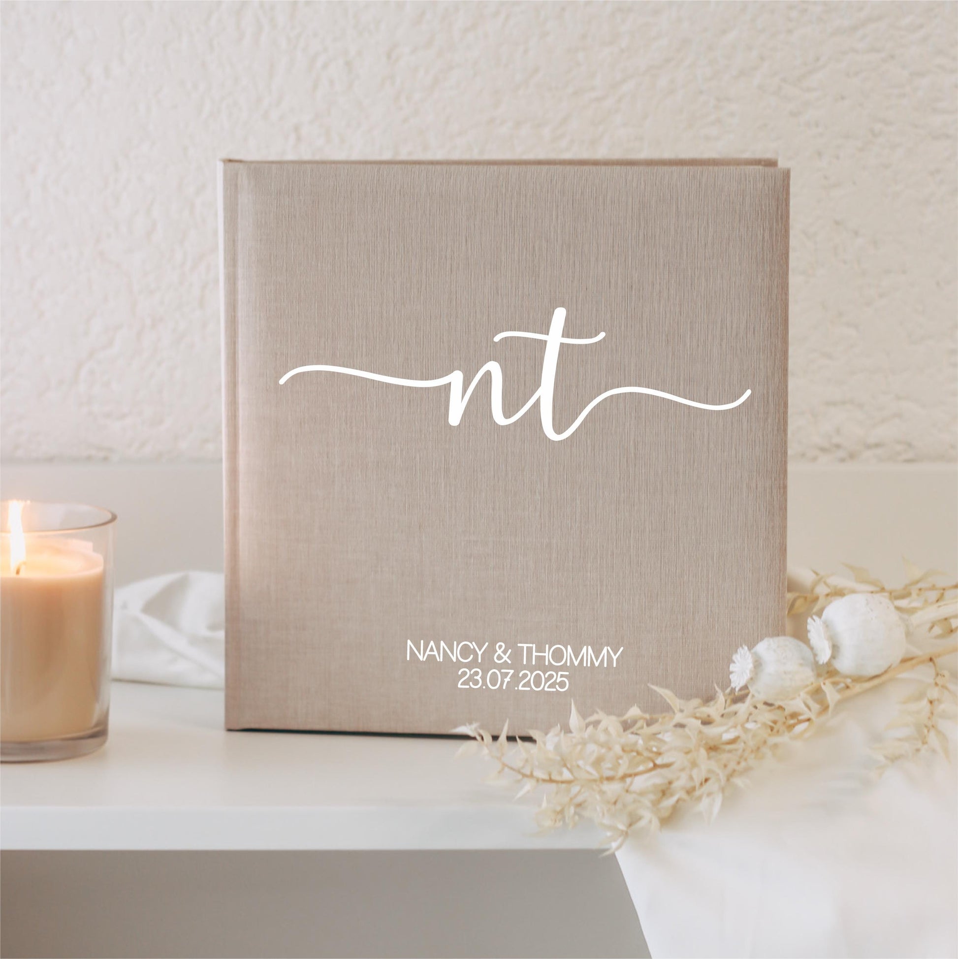 Gästebuch Hochzeit, minimalistisch, personalisiert mit Initialen, Namen & Datum, Fotoalbum Leinencover, Standesamt Dekoration