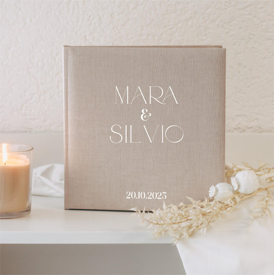 Gästebuch Hochzeit, minimalistisch, personalisiert mit Initialen, Namen & Datum, Fotoalbum Leinencover, Standesamt Dekoration