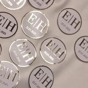 Personalisierte Etiketten für Gastgeschenke mit metallic Veredelung in gold, Hochzeit, Taufe,Sözümüz Söz, Verlobung, Initial & Datum