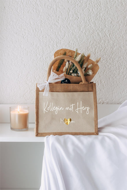 Kollegin mit Herz Tasche - personalisiert mit dem Namen - Abschiedsgeschenk, Beste Kollegin, Arbeitswechsel,