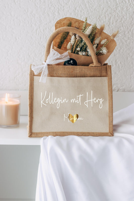 Kollegin mit Herz Tasche - personalisiert mit dem Namen - Abschiedsgeschenk, Beste Kollegin, Arbeitswechsel,